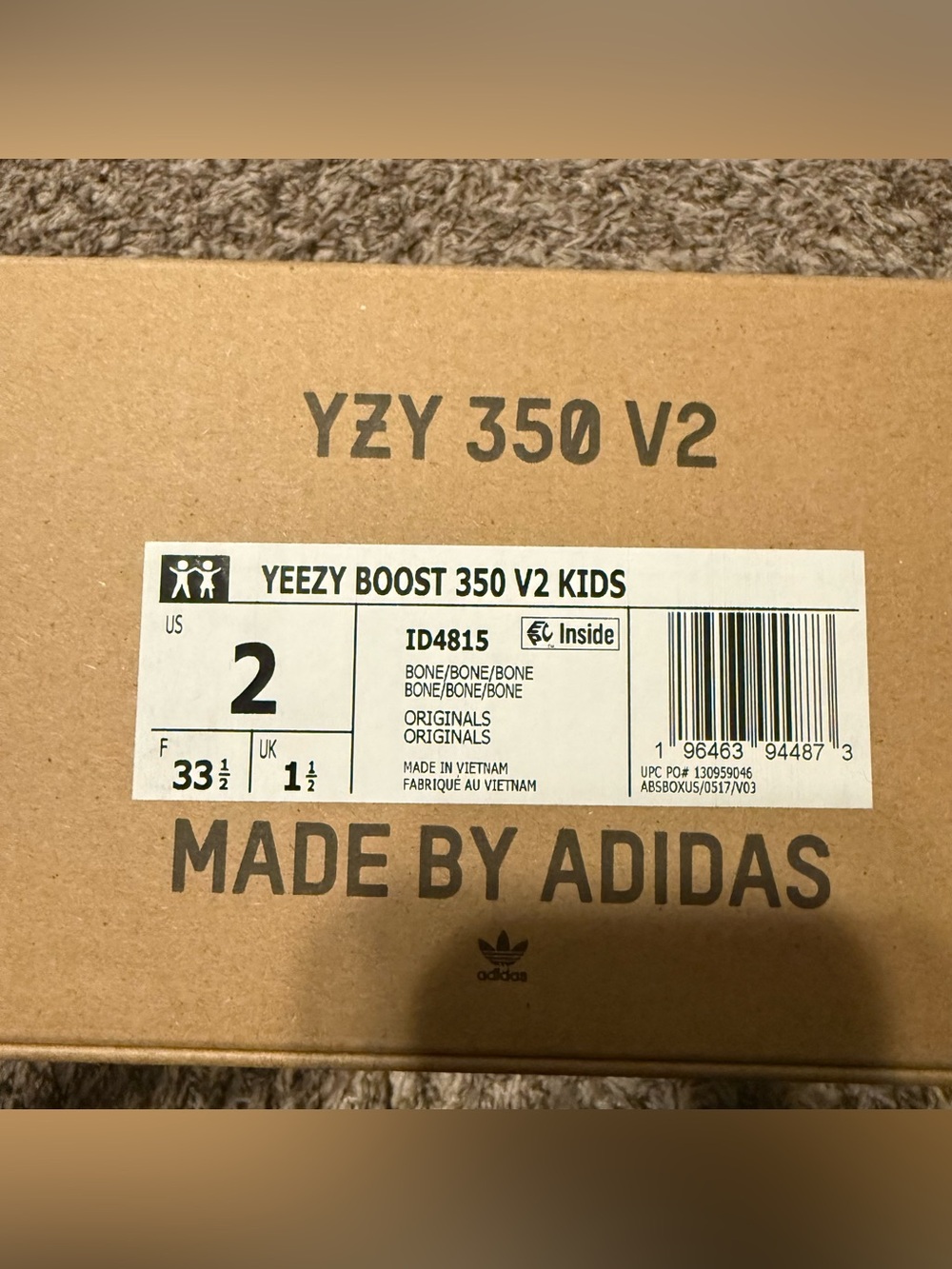 Adidas Yeezy Boost 350 V2 Kids - Bone - Picture 6 of 7